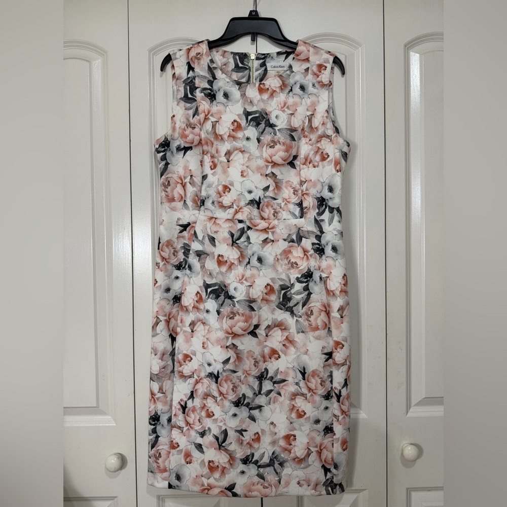 Calvin Klein Pink and Gray Floral Midi Dress